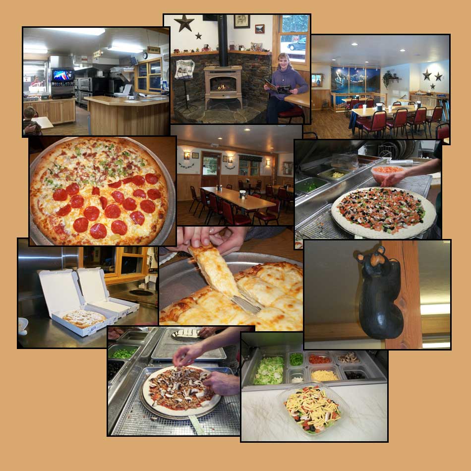 Pictures of some great tasting pizza from Rosa's Pizza in Bigfork MT 
        along with the inside of Rosa's pizza restaurant in Bigfork